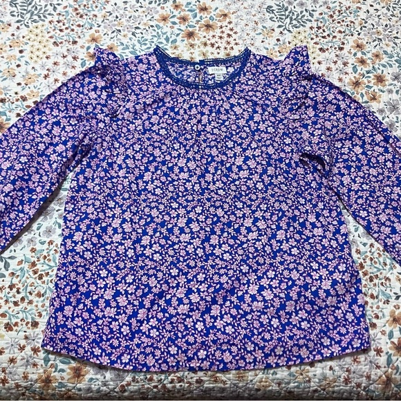NWT J Crew Long-sleeve floral ruffle-shoulder top - Picture 3 of 7